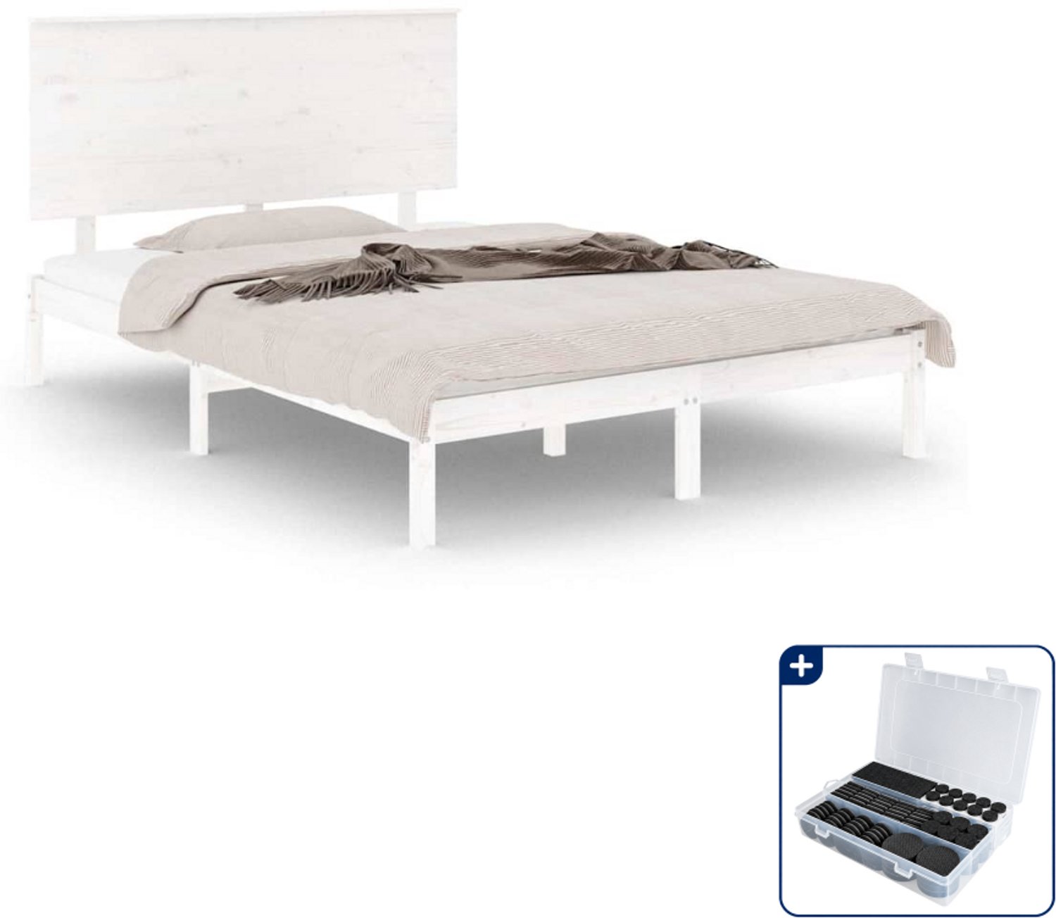 vidaXL bedframe - 120 x 200 cm - massief grenenhout - wit - Inclusief antikrasvilt 177-delig Blauw
