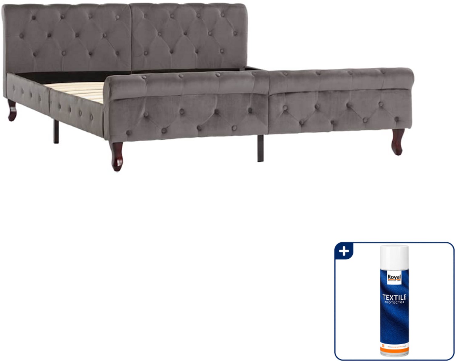 vidaXL bedframe Queensize - 160 x 200 cm - fluweel - grijs - Inclusief textielbeschermer 500 ml