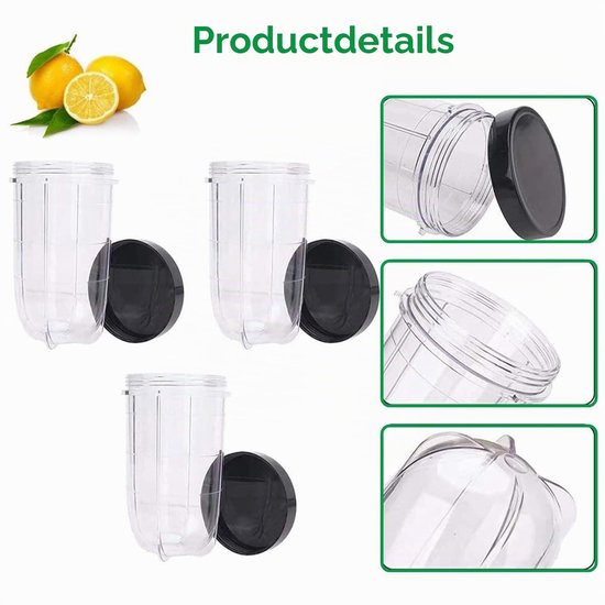 Blenderbeker met deksel - 3 stuks - 16 oz - BPA-vrij — afbeelding 4