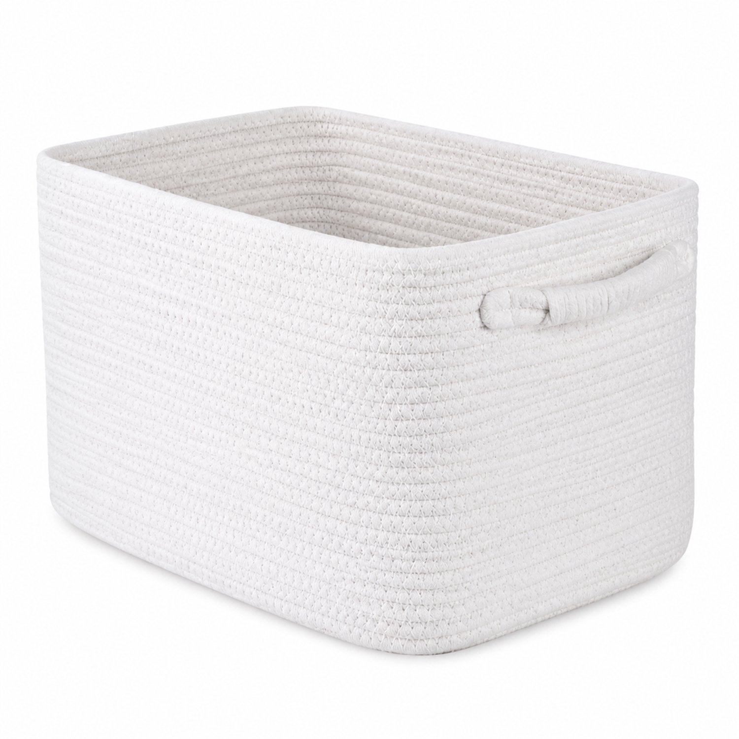 Opbergmand van katoenen koord met draaggrepen - 38 x 25 x 23 cm - Crèmewit - Open, rechthoekig met afgeronde hoeken