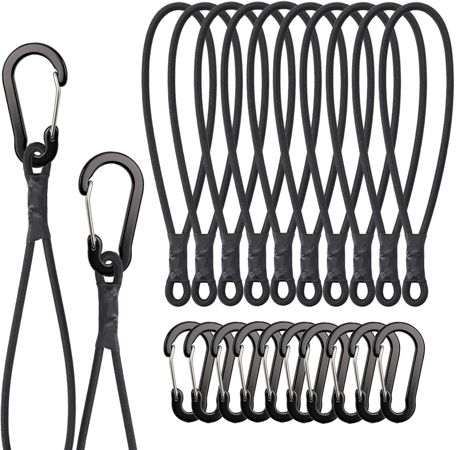 Set van 10 Elastische Spanbanden met Karabijnhaak 15 cm