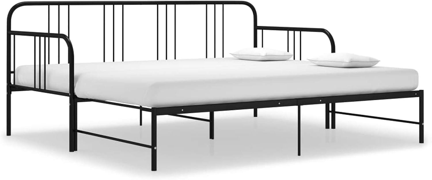 Frame voor tweepersoonsbed, 2-zits, van staal, zwart/wit, 180 x 200/90 x 200 cm, 2-zitsbank, voor buiten, intrekbaar bed, bank, tweepersoonsbed