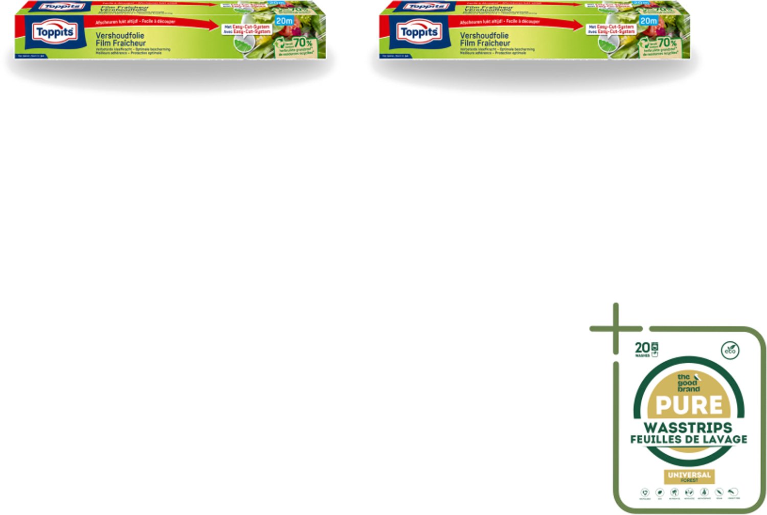 2 x Toppits – Vershoudfolie – 32,5 cm × 20 m - Wasstrips - Vershoudfolie - Vers Eten - Geurbehoud - Smaakbehoud - Voedingsstoffenbehoud