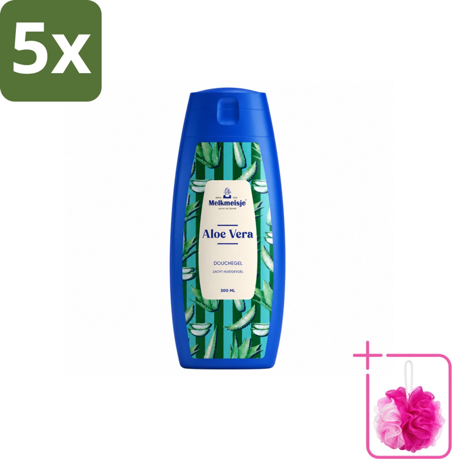 5 x Melkmeisje – Douchegel – Aloe Vera – Zacht Huidgevoel – 300 ml - Bulkverpakking - Bad en douche crème - Douchemop - Melkproteïnen