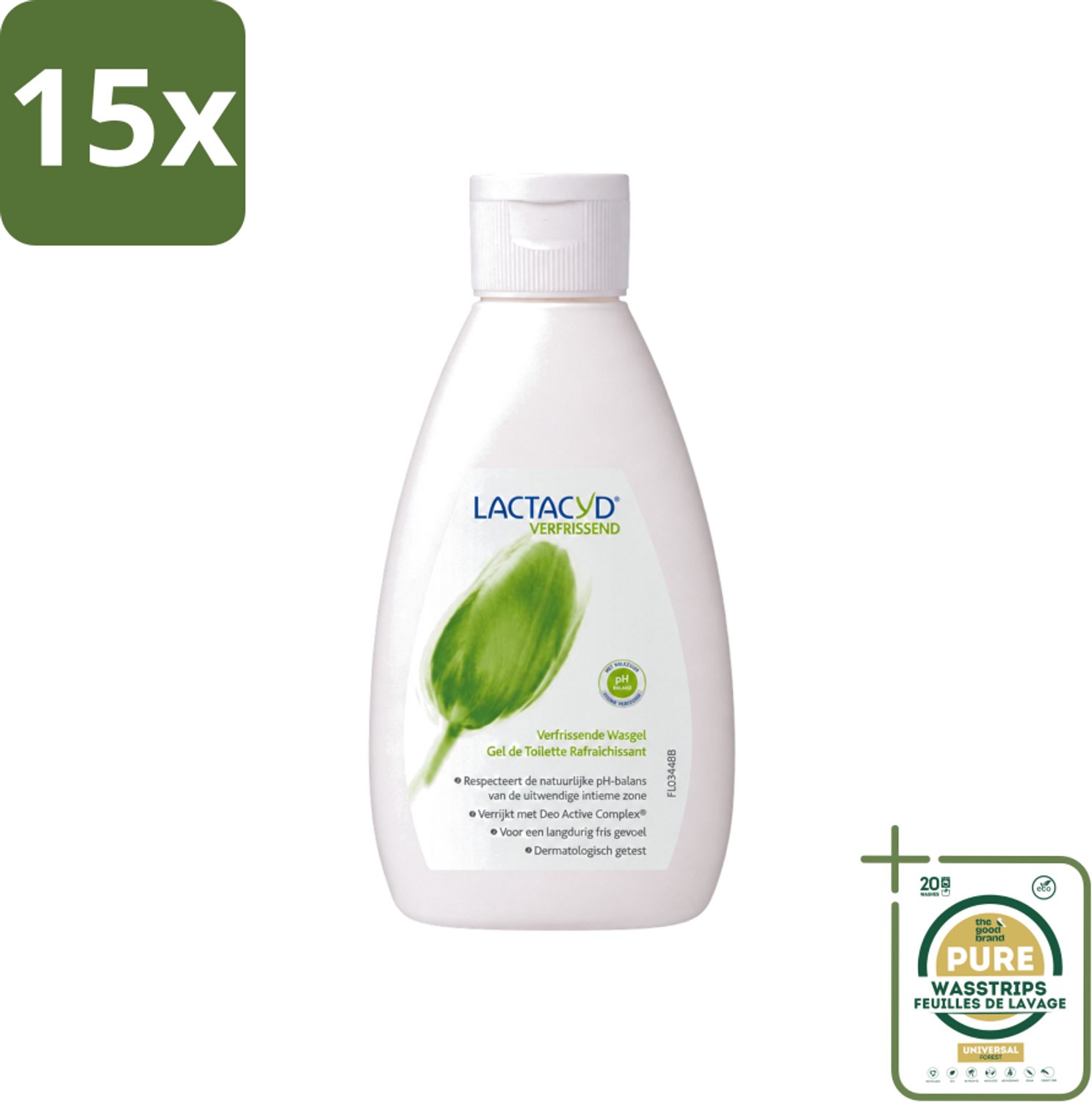 15 x Lactacyd – Verfrissende Wasgel - 200 m - Wasstrips - Intieme Wasgel - Frisse Geur - Geurtjes Bestrijding - Melkzuur - Menthol