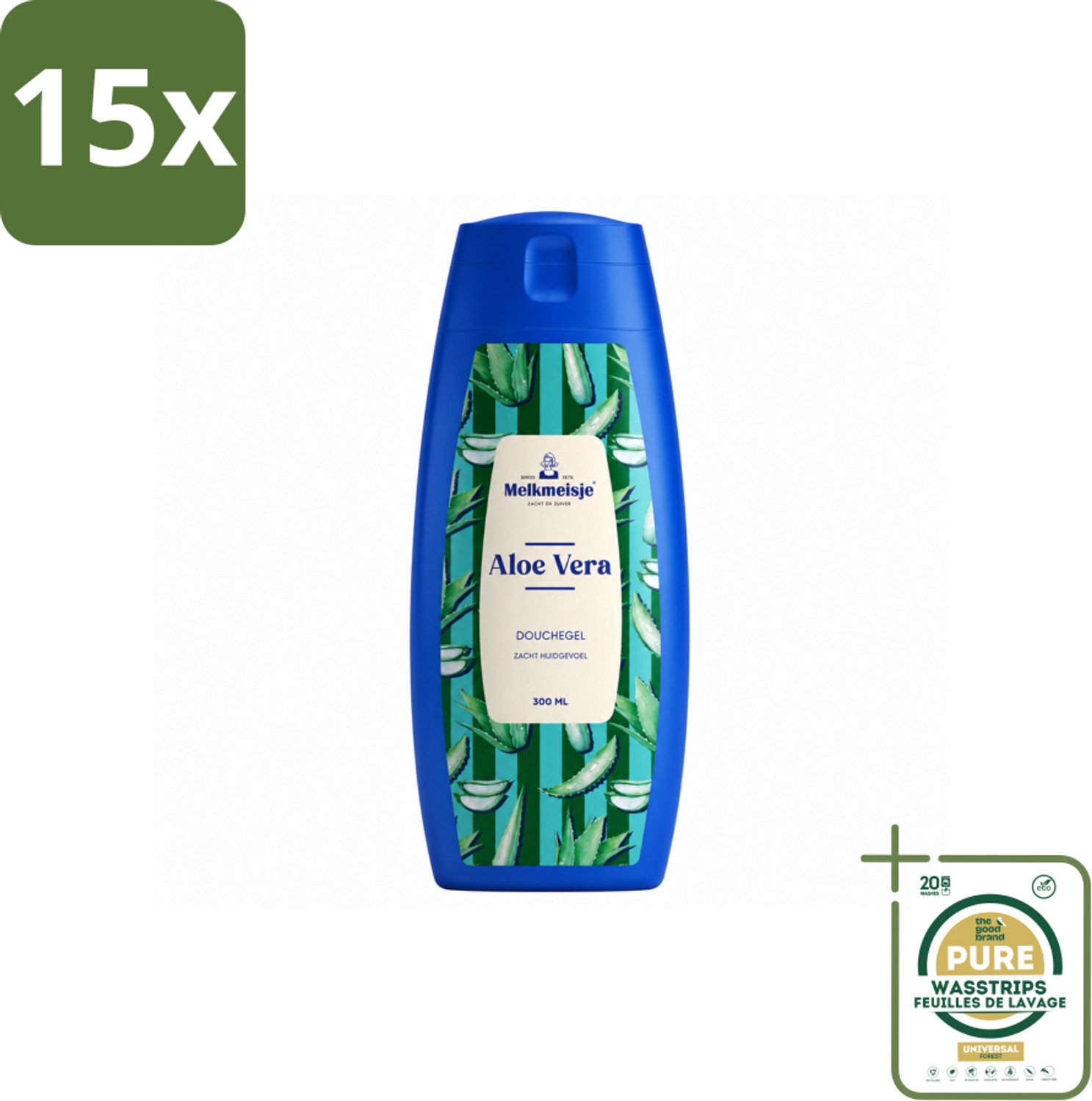 15 x Melkmeisje – Douchegel – Aloe Vera – Zacht Huidgevoel – 300 ml - Wasstrips - Bad En Douche - Melkgevoel - Zachte Huid - Badcrème - Douchegele