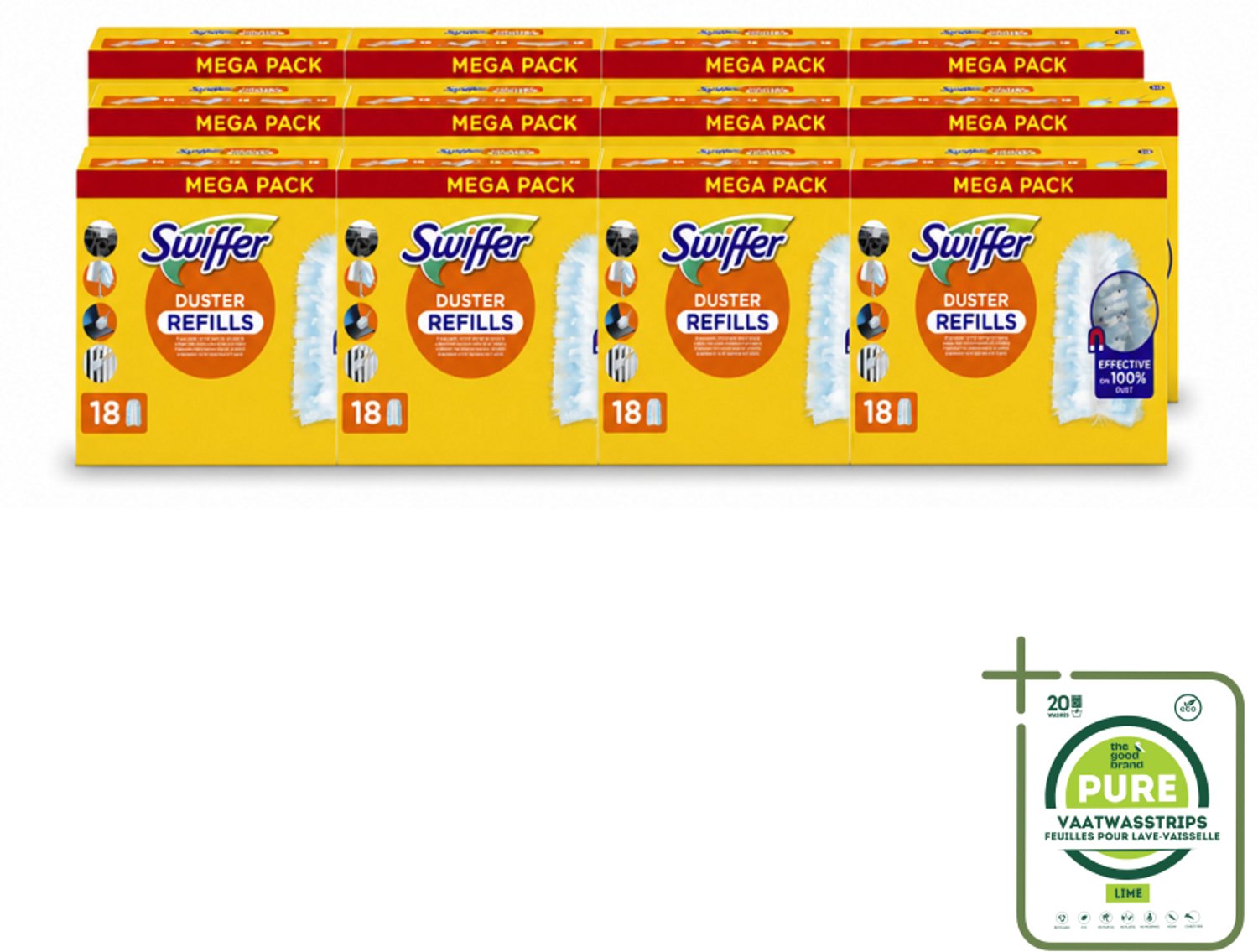 12 x Swiffer - Duster – Voor Stofwisser – 18 navullingen - Grootverpakking - Vaatwasstrips - Stofduster Navullingen - Stof Opvangen - Stofduster - Stof Opvangen Droog - Stofduster Handvat