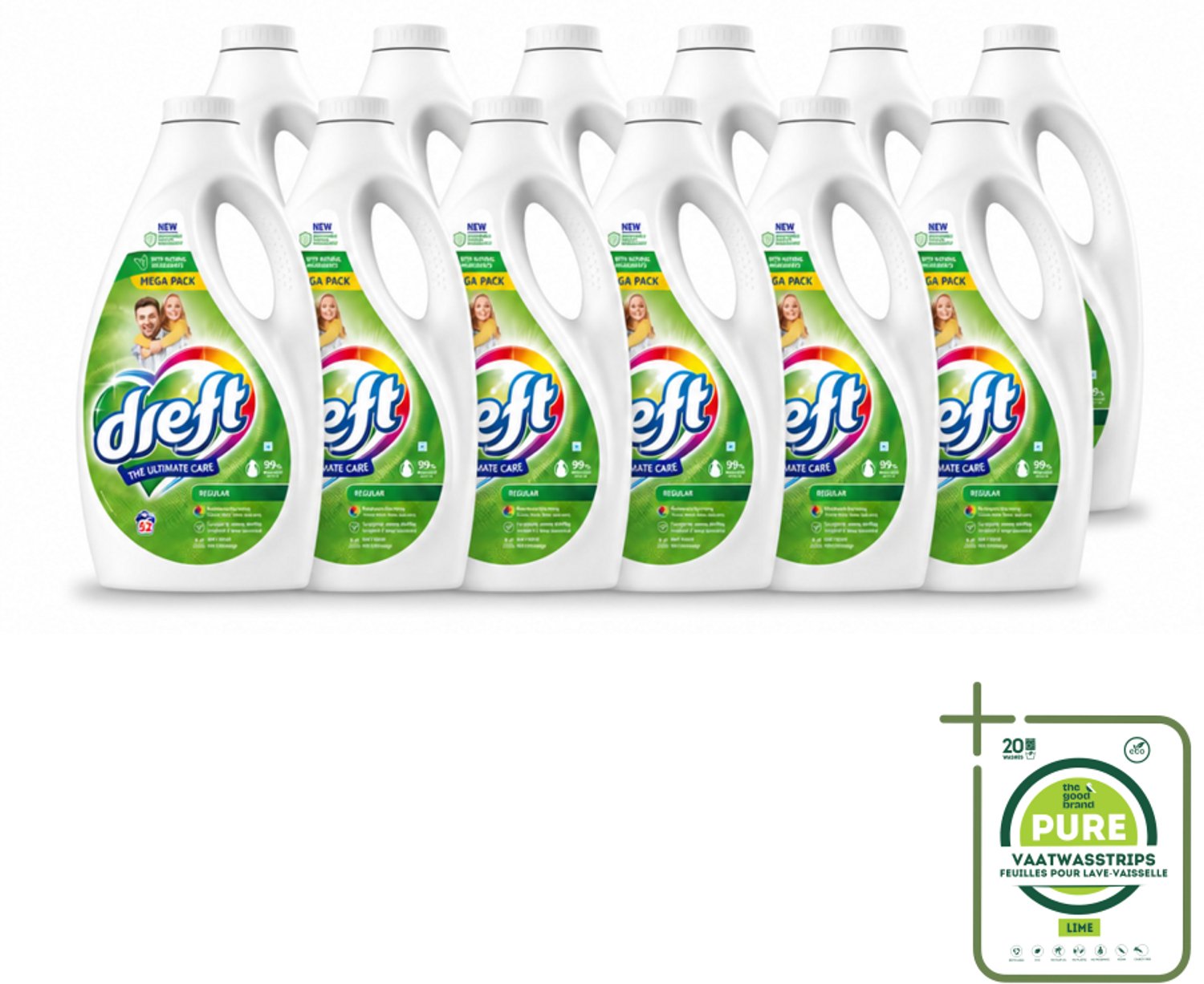 12 x Dreft – Regular – Vloeibaar Wasmiddel – 2,34 liter – 52 wasbeurten - Grootverpakking - Vaatwasstrips - Wasmiddel - Geconcentreerd Wasmiddel - Vloeibaar Wasmiddel - Kleding Reinigen - Kleur Beschermen