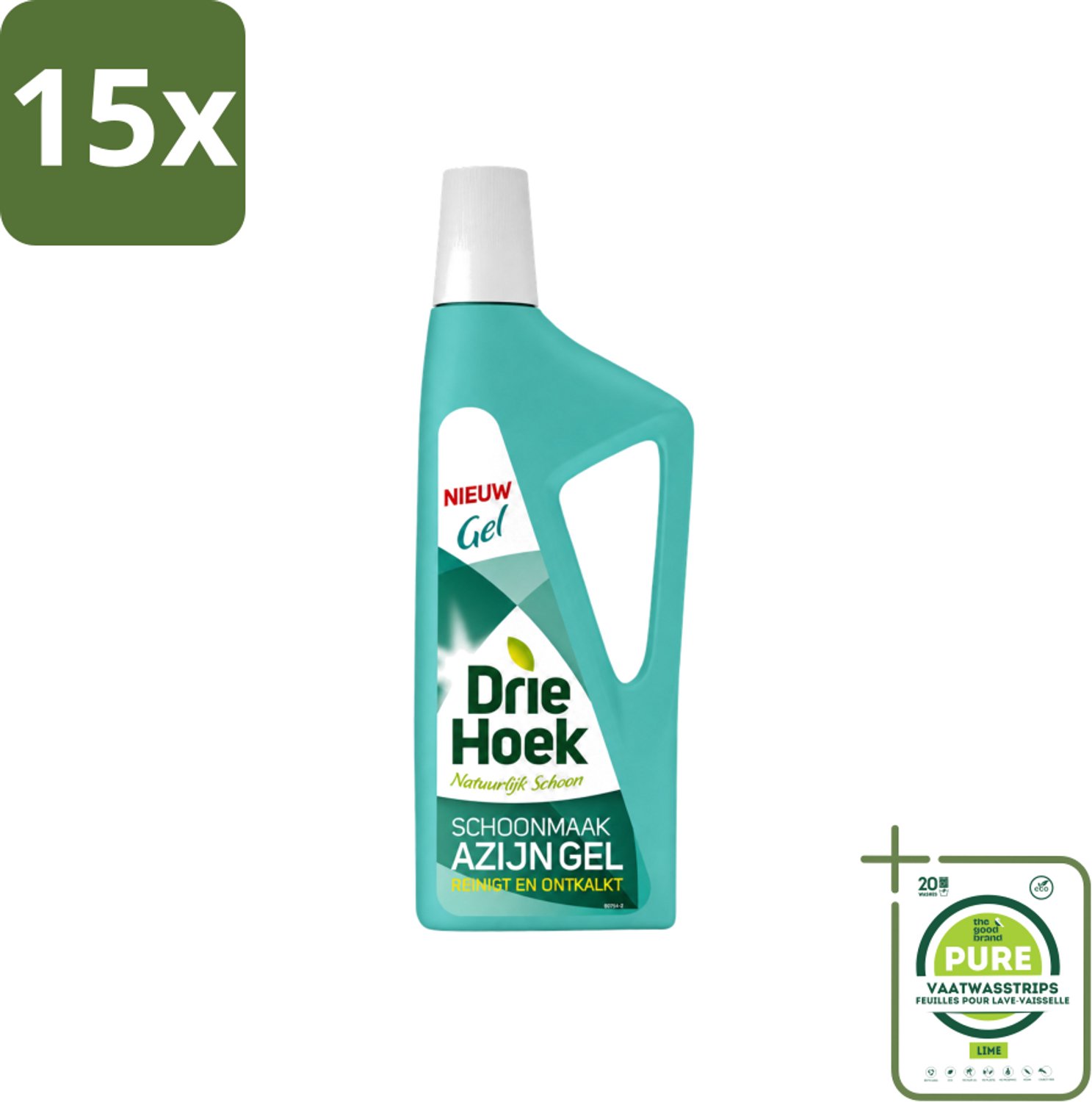 15 x Driehoek – Azijngel – 725 ml - Grootverpakking - Vaatwasstrips - Ontkalken - Kalkaanslag - Sanitair Reinigen - Badkamer Reinigen - Keuken Reinigen