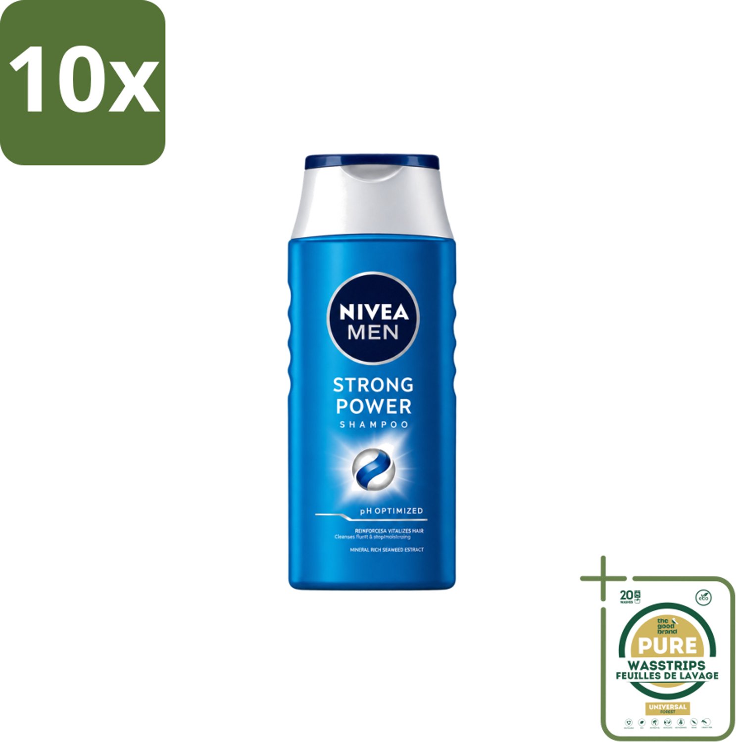 10 x NIVEA MEN – Shampoo – Strong Power – 250 ml - Wasstrips - Sterker Haar - Volume Shampoo - Krachtig Haar - Gezond Haar - Zichtbaar Sterker Haar