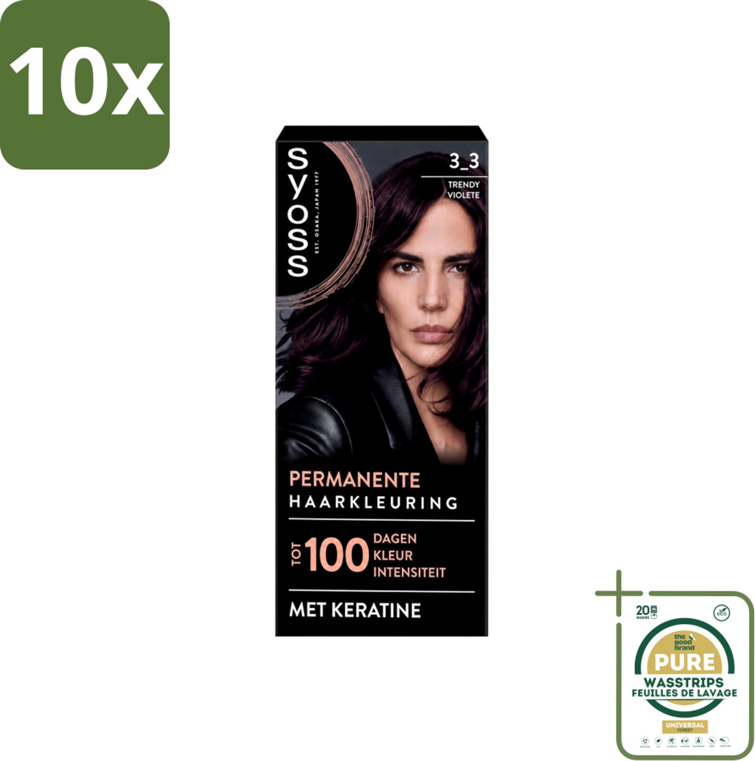 10 x SYOSS Permanent Coloration 3-3 - Haarverf - Trendy Violet - Wasstrips - Haarkleur - Haarverf - Keratine - Grijsdekking - Haarverf Permanent
