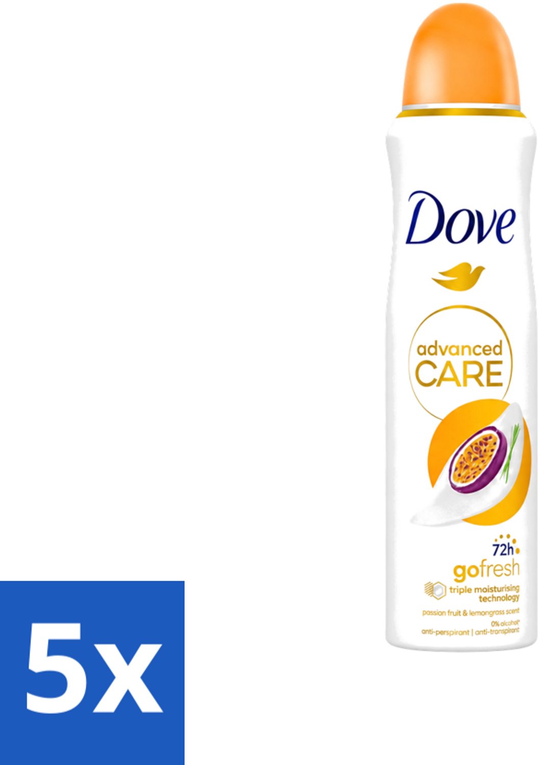 5 x Dove - Deospray - Passievrucht & Citroengras - 150 ml - Voordeelverpakking - 5 stuks