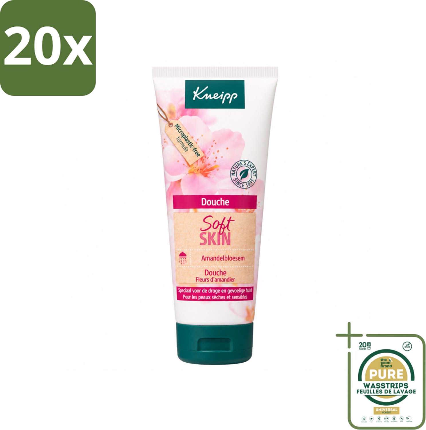 20 x Kneipp – Amandel – Douche – 75 ml - Wasstrips - Amandel Douche - Douche Voor Gevoelige Huid - Zeepvrije Douche - Hydraterende Douche - Douche Voor Droge Huid