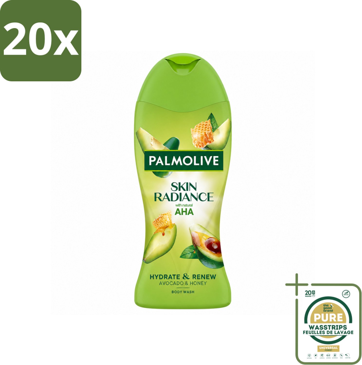 20 x Palmolive – Douchegel – Skin Radiance Avocado Honey – 250 ml - Wasstrips - Douchegel - Exfoliatie - Huidverzorging - Stralende Huid - Avocado
