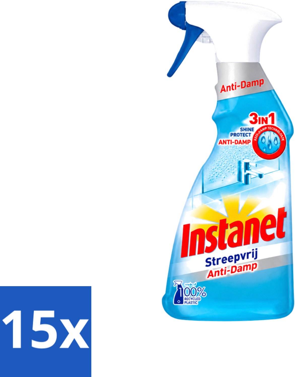15 x Instanet - Schoonmaakspray - Anti-Damp - Streepvrij - 3in1 - 500 ml - Voordeelverpakking - 15 stuks