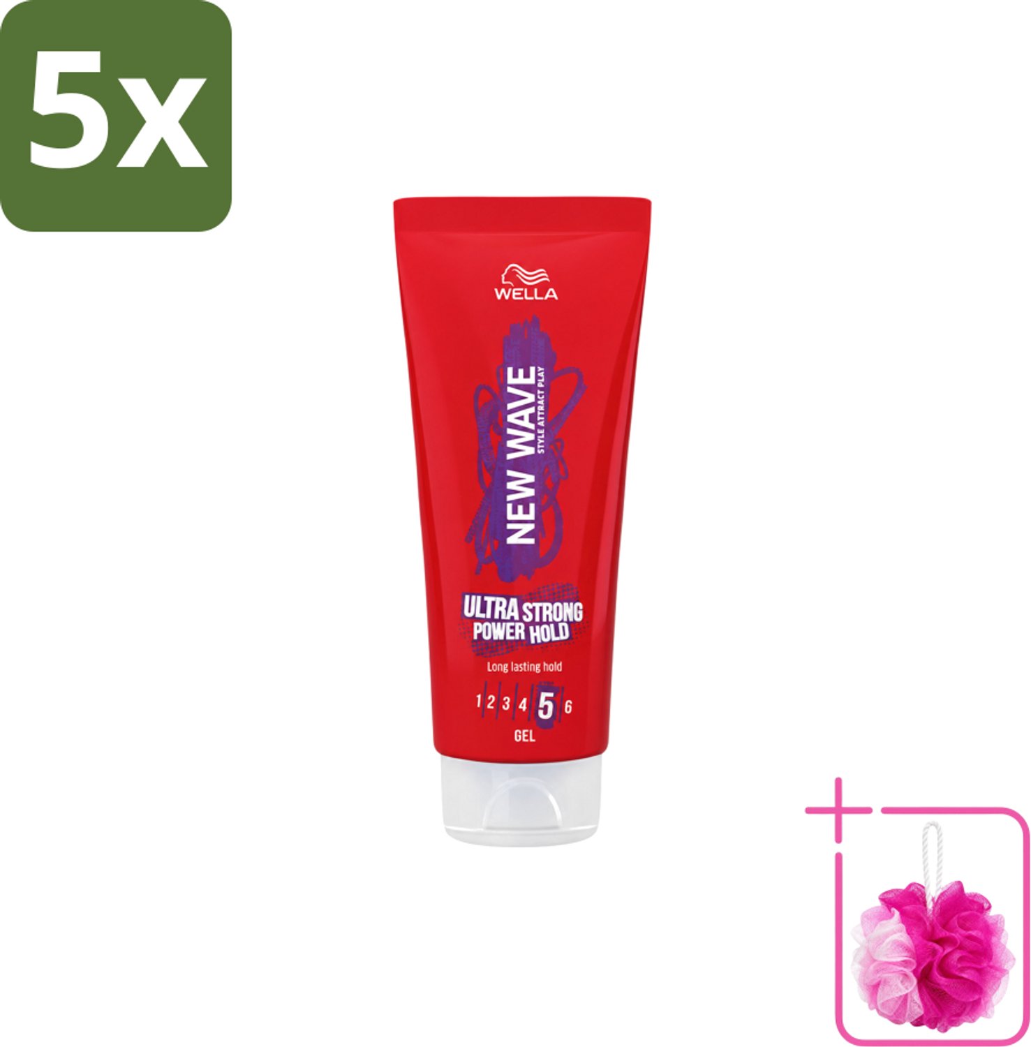 5 x Wella – New Wave Ultra Strong Power Hold – Haargel – 200 ml - Bulkverpakking - Haarkleur - Douchemop - Haartypen