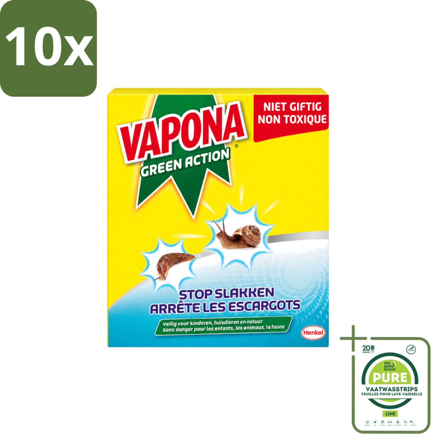 10 x Vapona - Slakkenkorrels - Green Action - Natuurlijk, Kind- & Diervriendelijk - 500g - Grootverpakking - Vaatwasstrips - Anti-slakken Korrels - Slakken Bestrijding - Natuurlijke Slakkenbestrijding - Slakken Bescherming - Tuinbescherming