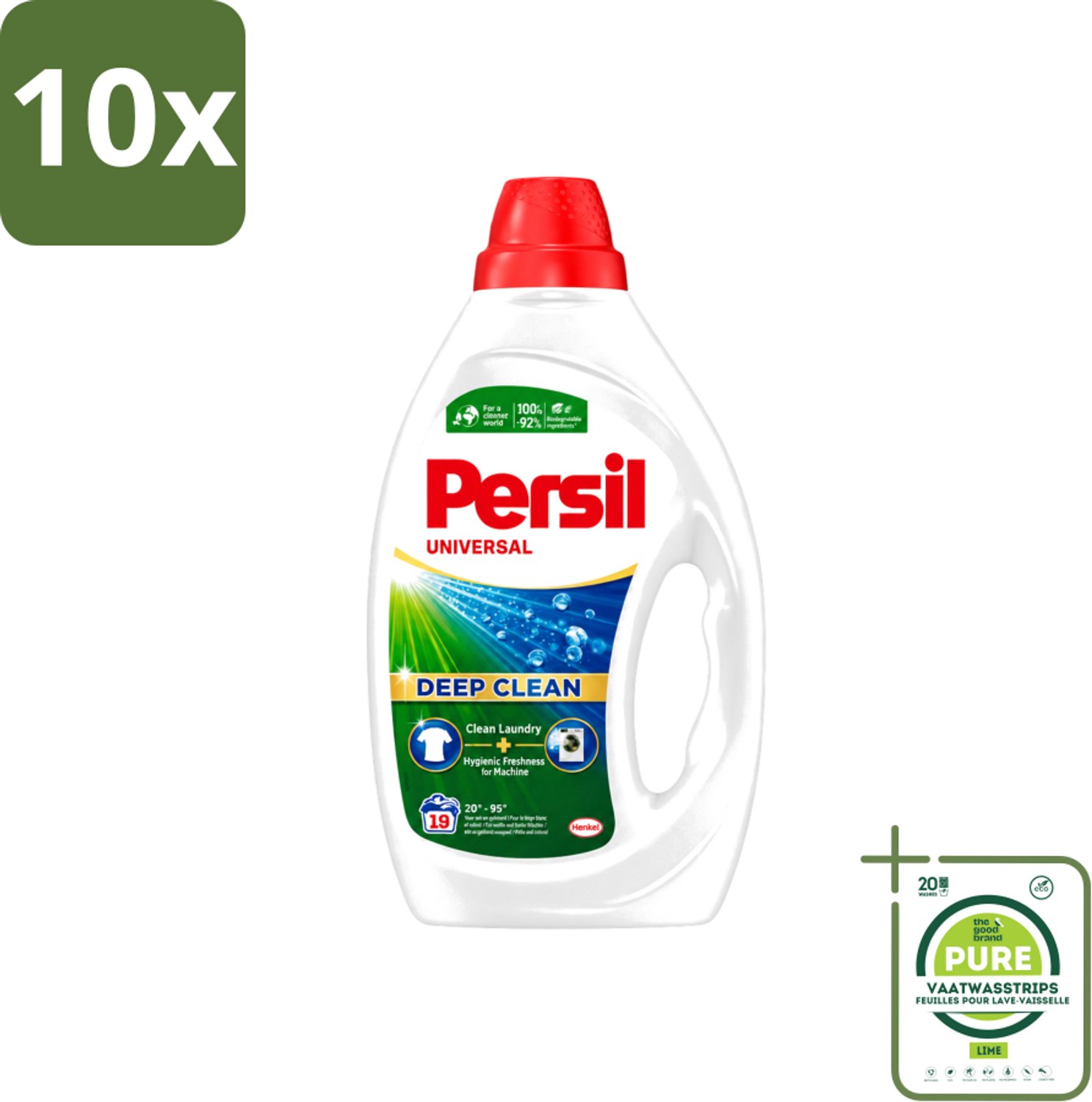 10 x Persil Universal - Deep clean - Vloeibaar Wasmiddel - Witte en Gekleurde Was - 19 Wasbeurten - Grootverpakking - Vaatwasstrips - Wasmiddel - Diepgewas - Vlekverwijdering - Hygiëne - Frisheid