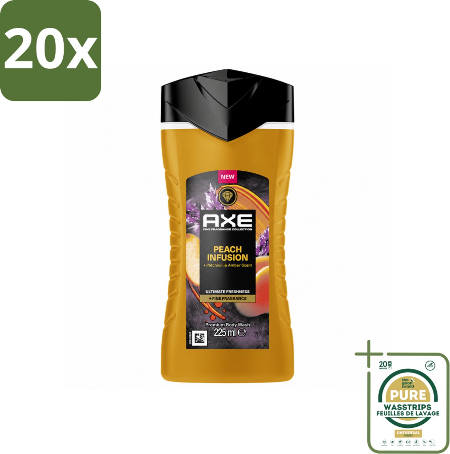 20 x Axe – Douchegel – Peach Infusion – 225 ml - Wasstrips - Douchegel - Fris Ruiken - Geur - Parfum - Luxe Geur