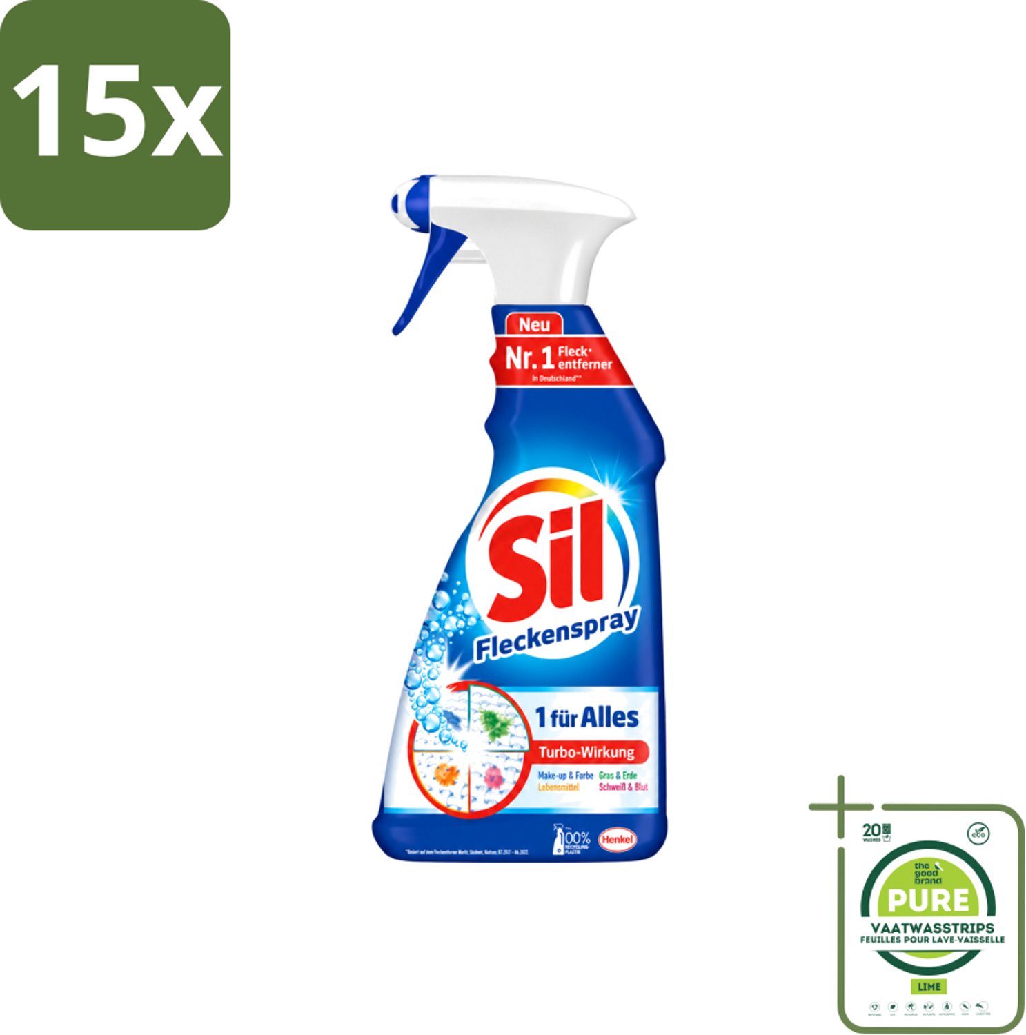 15 x Sil - Vlekverwijderaar - Spray - 500 ml - Grootverpakking - Vaatwasstrips - Vlekverwijderaar - Wasmiddel - Stofverwijderaar - Vlekken Verwijderen - Wasmachine