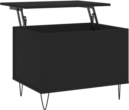 Hoogte verstelbare salontafel zwart 60 x 44,5 x 45 cm van hout met metalen poten en verborgen opbergvak - duurzame bijzettafel met glad oppervlak — afbeelding 2