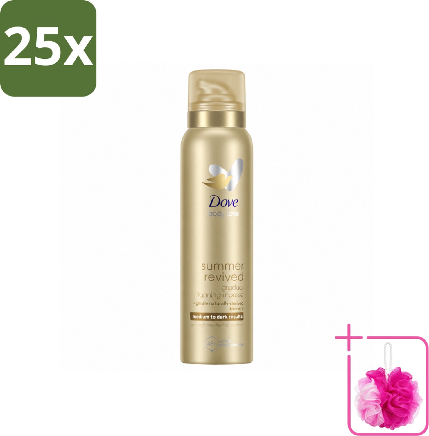 25 x Dove – Bodymousse – Summer Revived Medium-Dark – 150 ml - Bulkverpakking - Zelfbruinende bodymousse - Douchemop - Natuurlijke teint