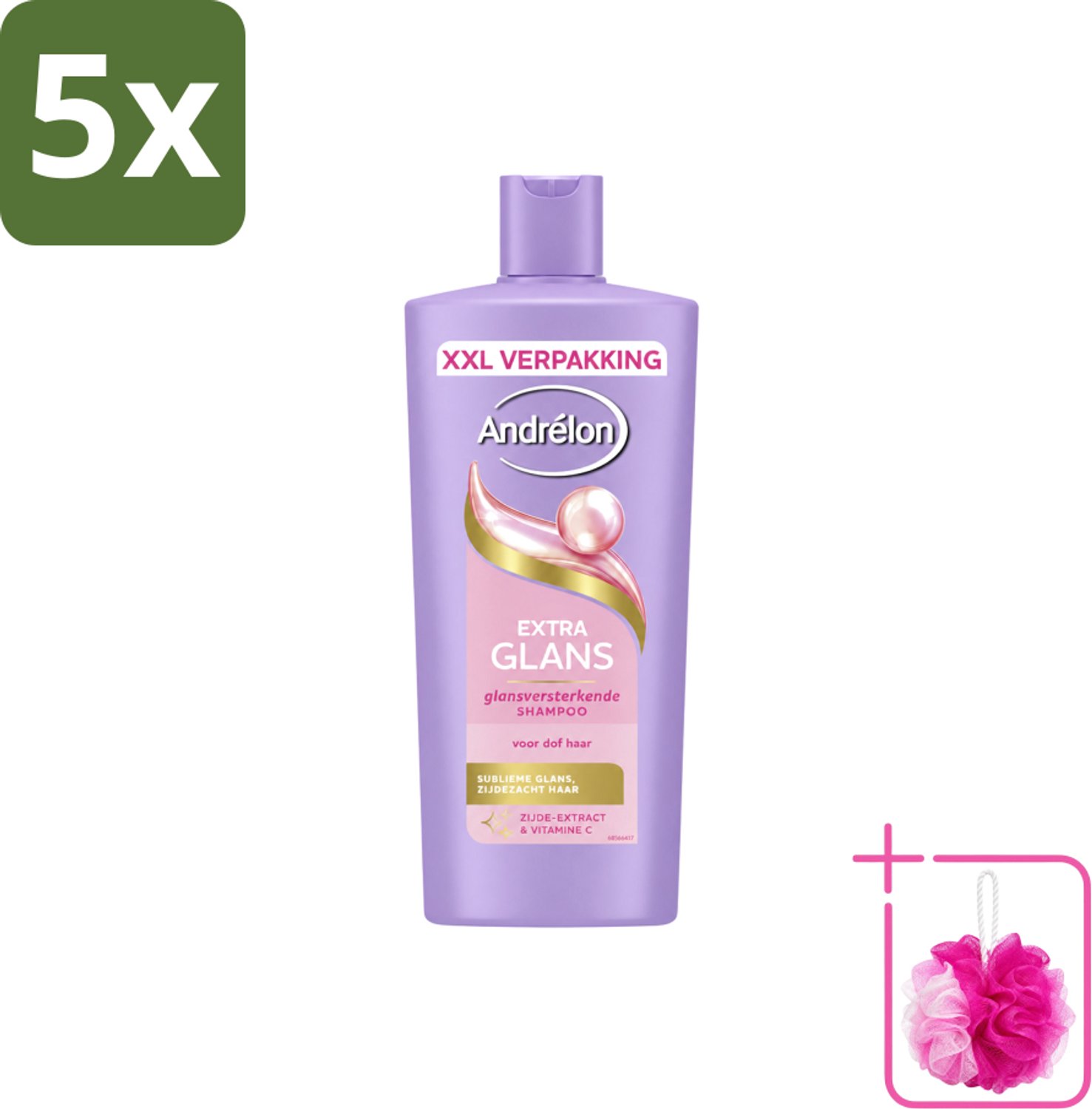 5 x Andrélon – Shampoo – Extra Glans – 685 ml - Bulkverpakking - Glans haar - Douchemop - Zijde extract
