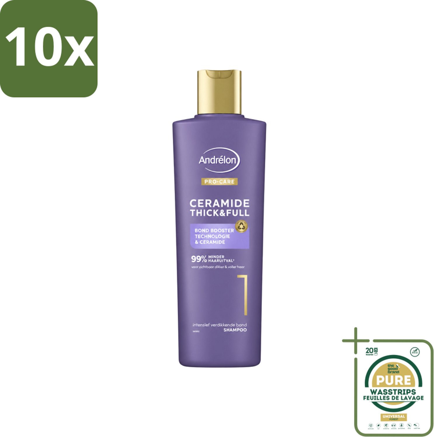 10 x Andrélon – Shampoo – Pro Care – 250 ml - Wasstrips - Haarversterken - Haarverdikken - Haaruitval Verminderen - Breuk Voorkomen - Ceramide Shampoo