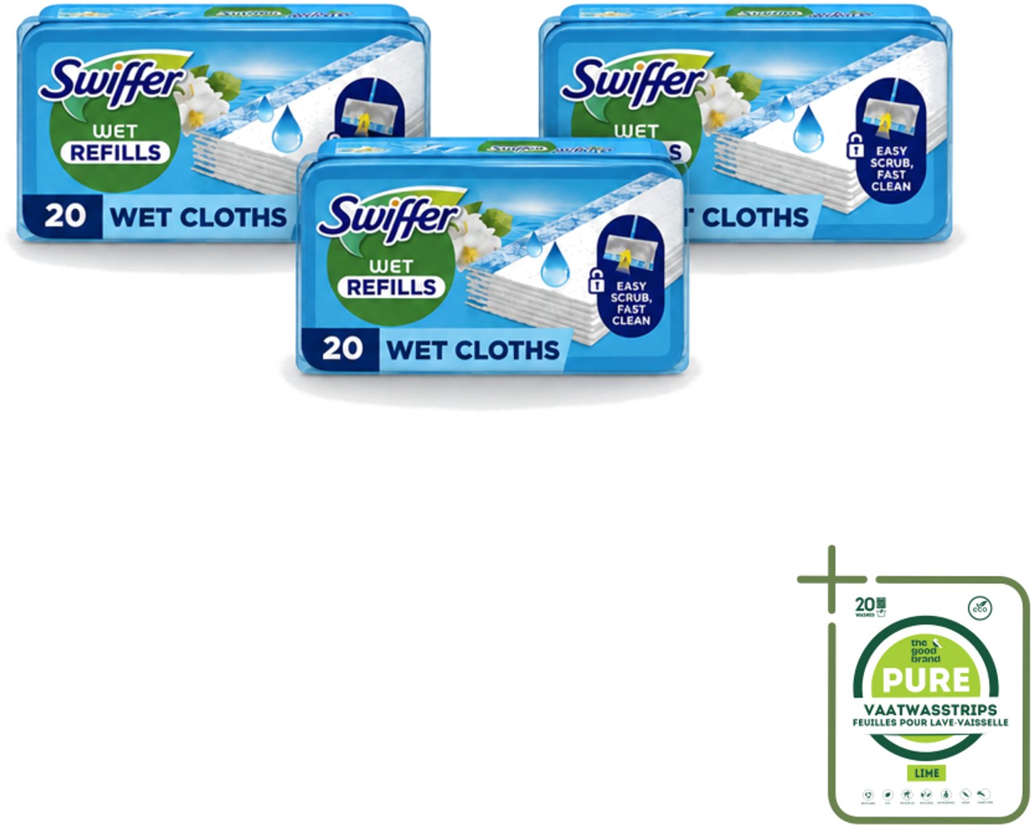 3 x Swiffer - Vloerdoekjes – Morning Fresh – 20 doekjes - Grootverpakking - Vaatwasstrips - Vloerdoekjes Navullingen - Schoonmaken Vloer - Vuil Oplossen - Schrobdoekjes - Frisse Geur
