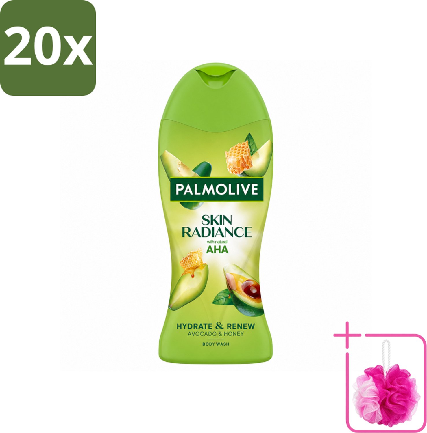 20 x Palmolive – Douchegel – Skin Radiance Avocado Honey – 250 ml - Bulkverpakking - Douchegel - Douchemop - Exfoliatie