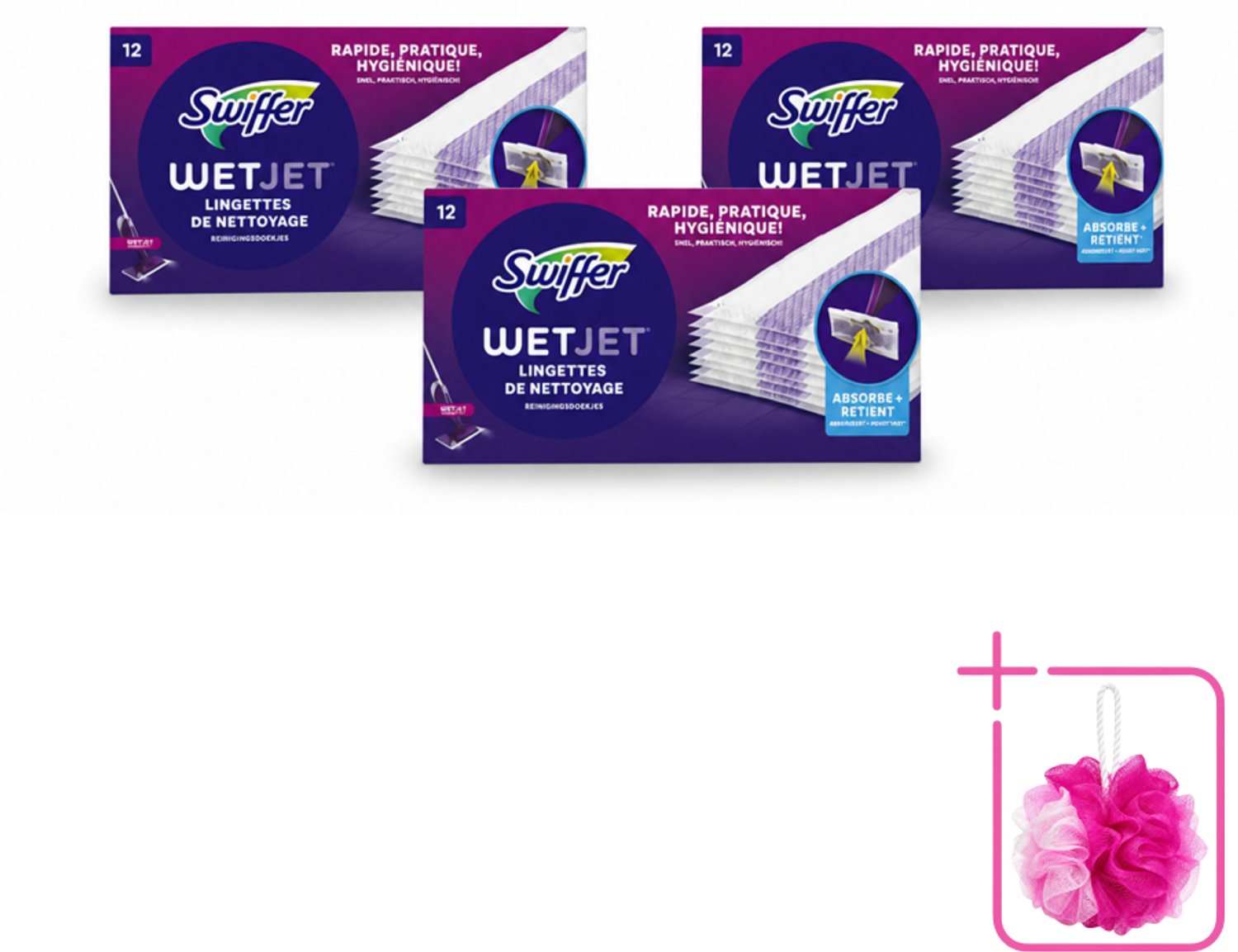 3 x Swiffer - WetJet – Reinigingsdoekjes – Navullingen – 12 doekjes - Bulkverpakking - Absorberende navuldoekjes - Douchemop - Spraymop doekjes