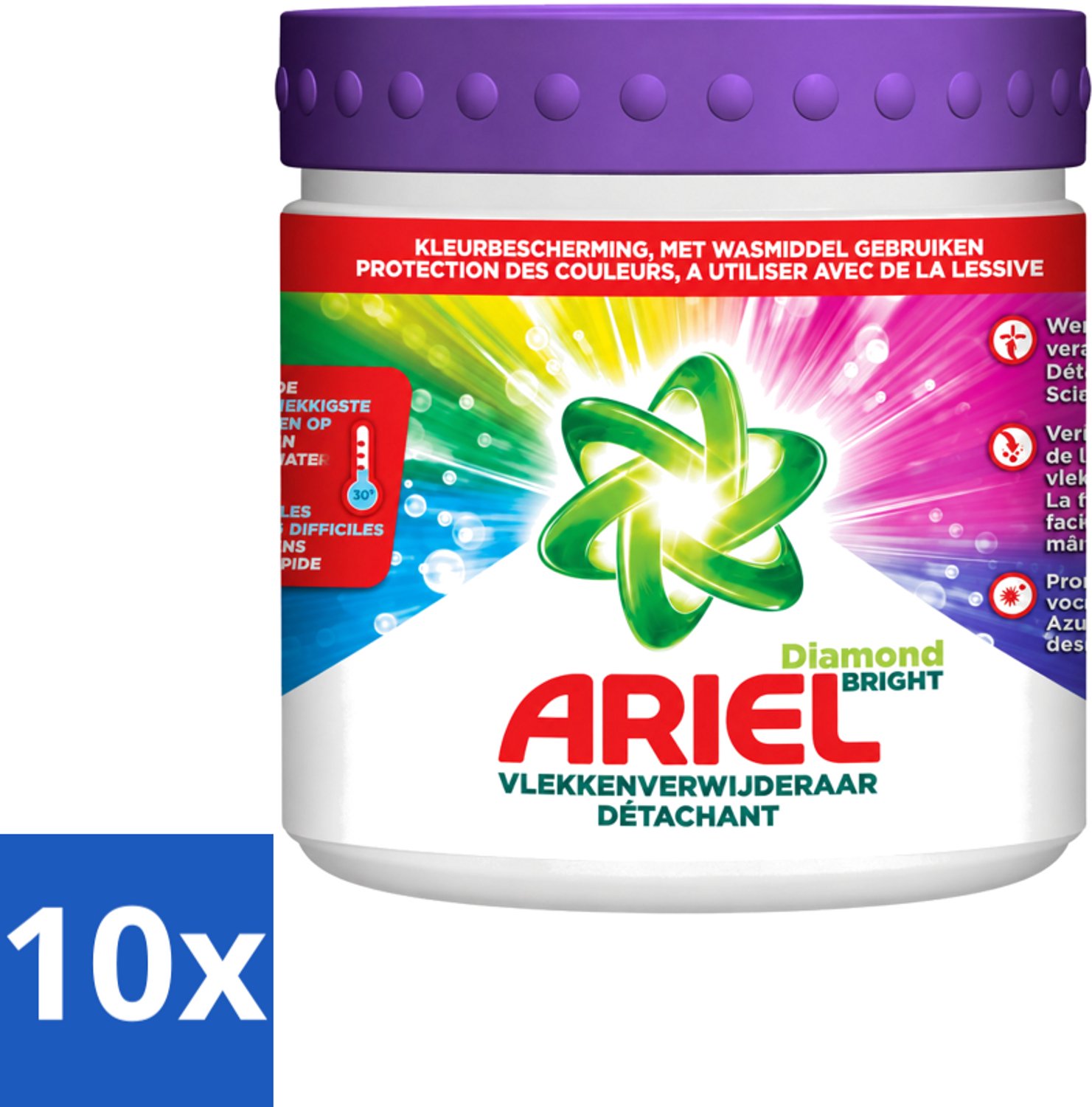 10 x Ariel Diamond Bright - Vlekverwijderaar Poeder - Gekleurde Was - 30 Wasbeurten - Voordeelverpakking - 10 stuks
