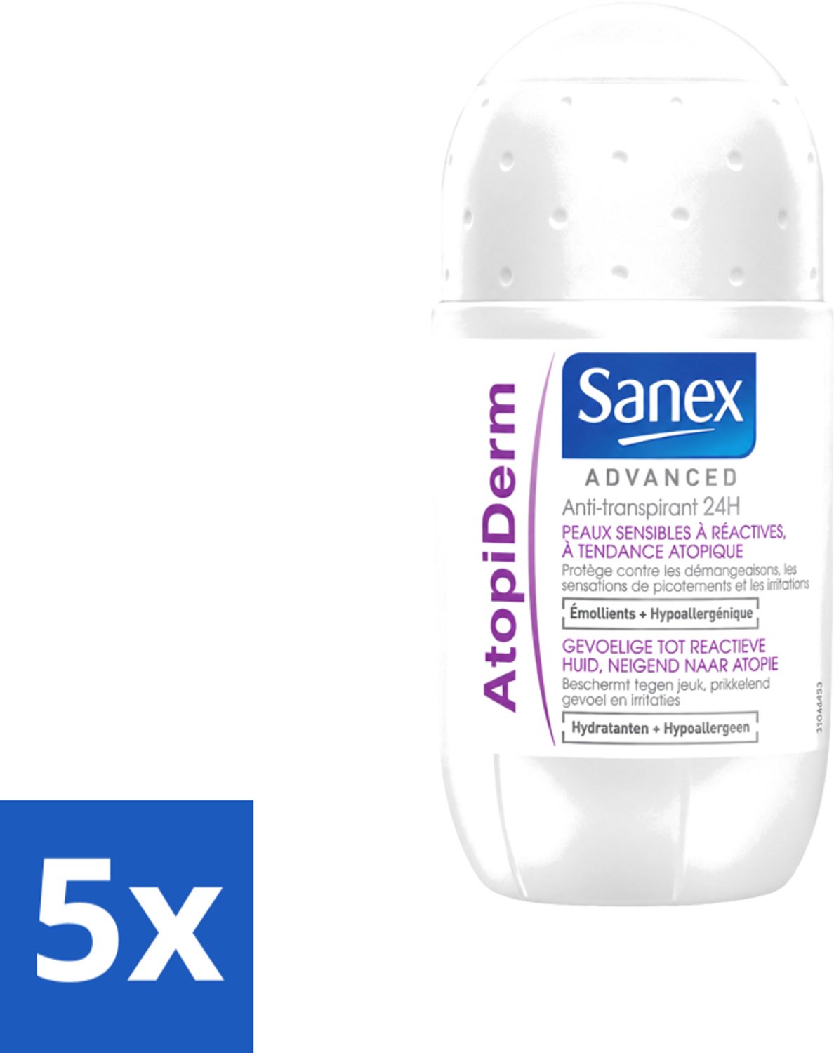 5 x Sanex Advanced - Gevoelig - Deodorant Roller - 24h Anti-Transpirant - Geavanceerd Atopiderm - 50 ml - Voordeelverpakking - 5 stuks