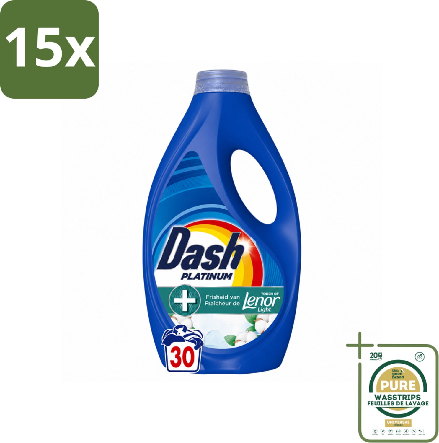 15 x Dash – Wasmiddel – Katoen Fris – 1350 ml - Wasstrips - Wasmiddel - Katoengeur - Fris - Vlekverwijdering - Wasbeurt