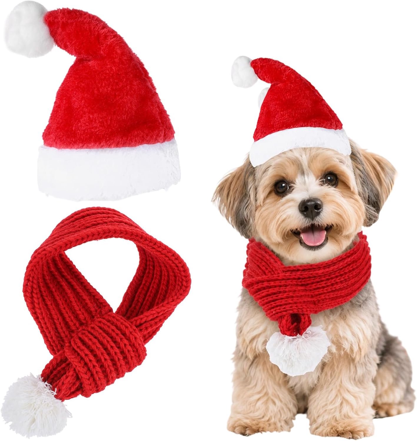 2 stuks kerstsjaal kerstmuts set katten honden kostuum, M