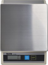 Bovenaanzicht van de Tanita KD-200 met roestvrijstalen plateau en digitaal display.