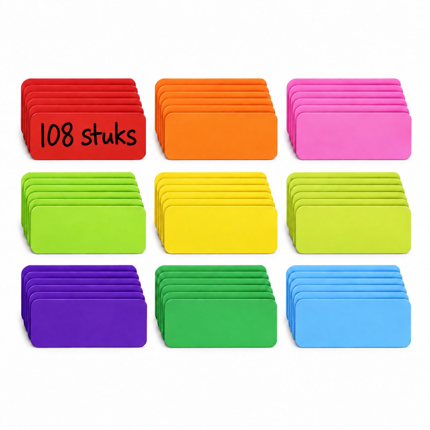 Consumerce® Whiteboard Magneten - 108 Stuks - 9 Kleuren - 8 x 3 cm - Scrum Magneten - Beschrijfbare Magneten - Herschrijfbare Magneten - Magnetische Etiketten en Labels - Koelkastmagneten - Voor Magneetbord en Planbord