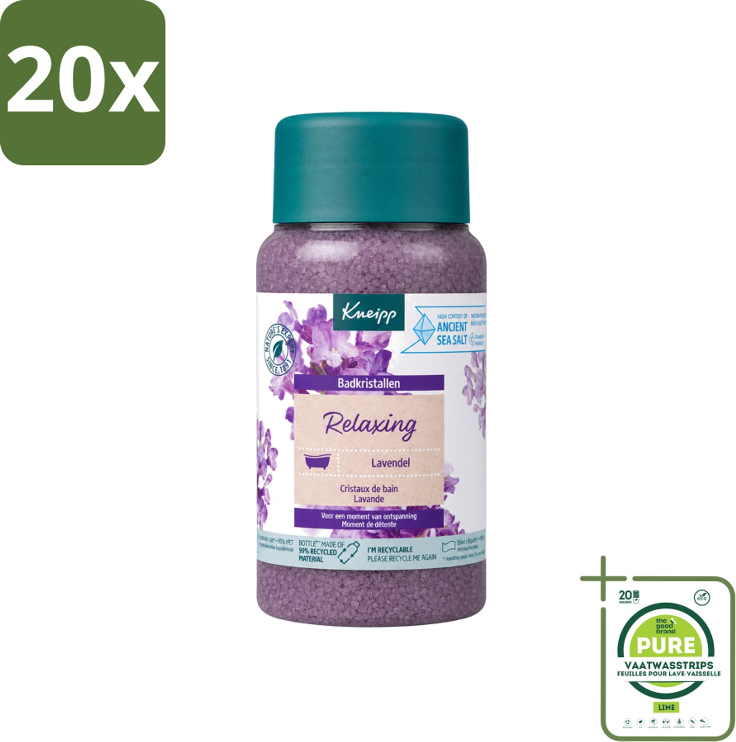 20 x Kneipp - Badzout - Badkristallen - Lavendel - 600 g - Grootverpakking - Vaatwasstrips - Badkristallen - Ontspanning - Lavendel - Thermaal Zout - Natuurlijke Badkristallen