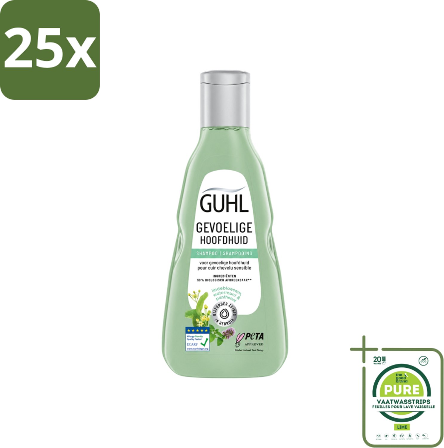 25 x Guhl - Shampoo - Gevoelige Hoofdhuid - 250 ml - Grootverpakking - Vaatwasstrips - Gevoelige Hoofdhuid - Kalmerende Shampoo - Droge Hoofdhuid - Hoofdhuid Verzorging - Haar Verzorging