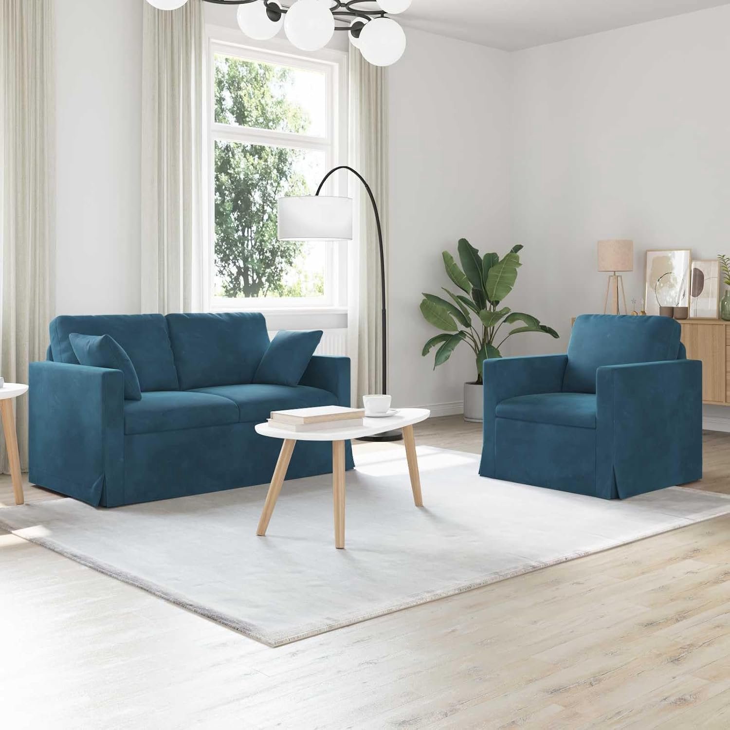 Bankset, 2 stuks, blauw, 138 x 78 x 80 cm, fluwelen stof met slank frame en comfortabele zitvlak, voor de woonkamer