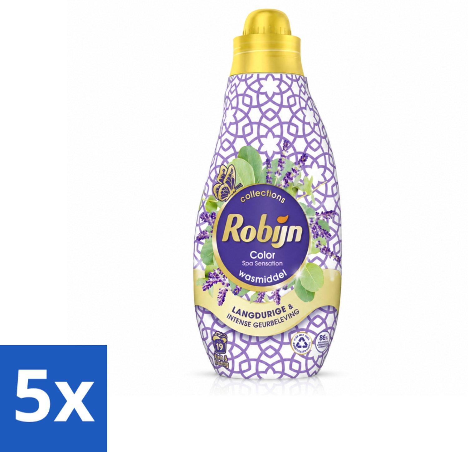 5 x Robijn - Klein & Krachtig Spa Sensation - Vloeibaar Wasmiddel - 19 Wasbeurten - 665 ml - Voordeelverpakking - 5 stuks