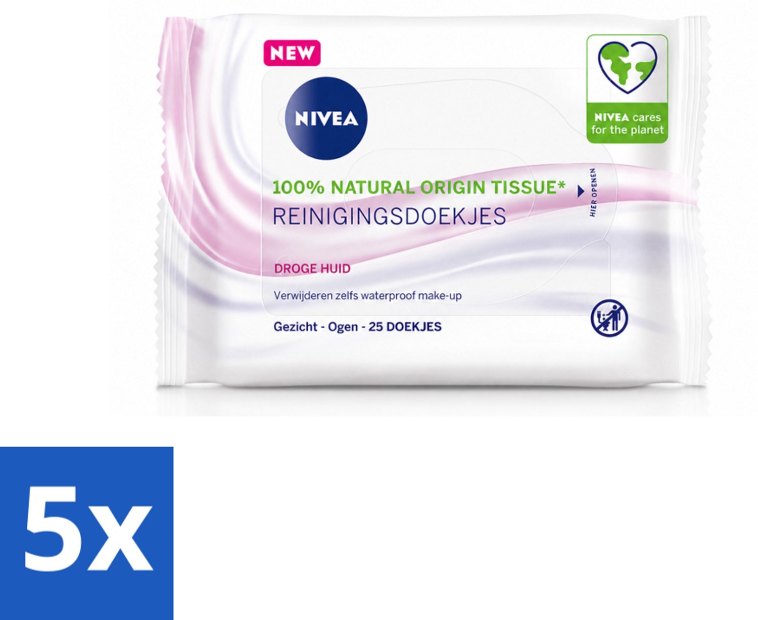 5 x NIVEA - Reinigingsdoekjes - Verzachtend - Droge Huid - Verwijdert Waterbestendige Make-up - 25 Doekjes - Voordeelverpakking - 5 stuks