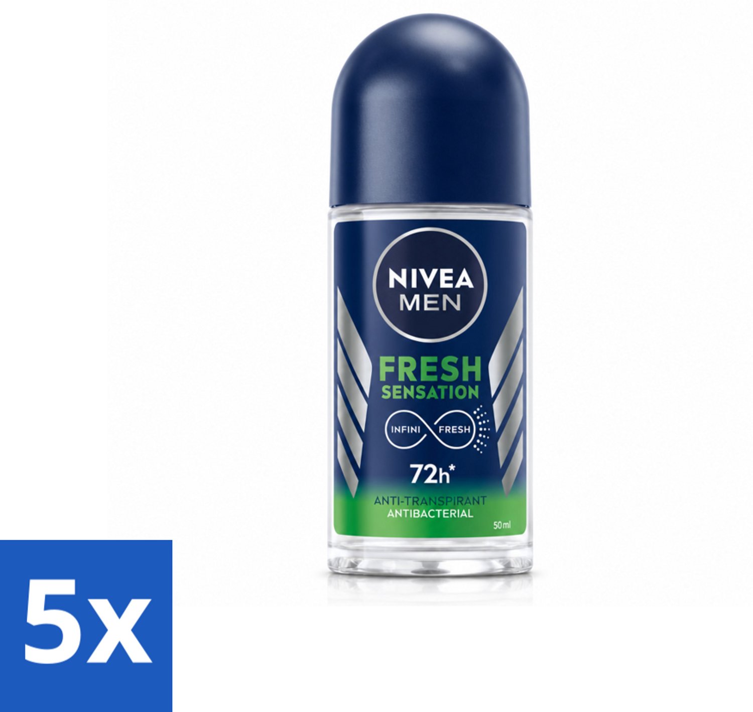 5 x NIVEA MEN - Deodorant Roller - Fresh Sensation - 50 ml - Voordeelverpakking - 5 stuks