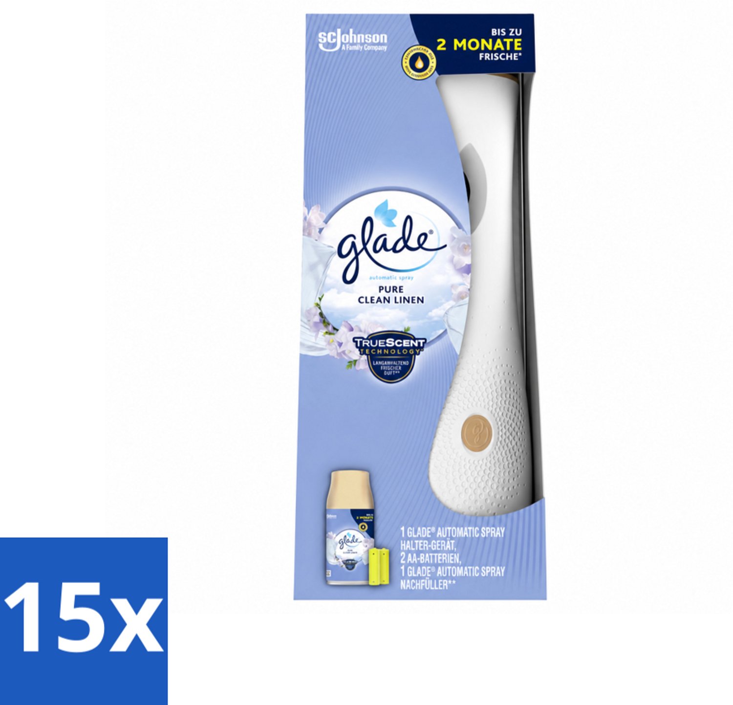 15 x Glade - Startset Automatische Spray - Pure Clean Linen - 269 ml - Voordeelverpakking - 15 stuks