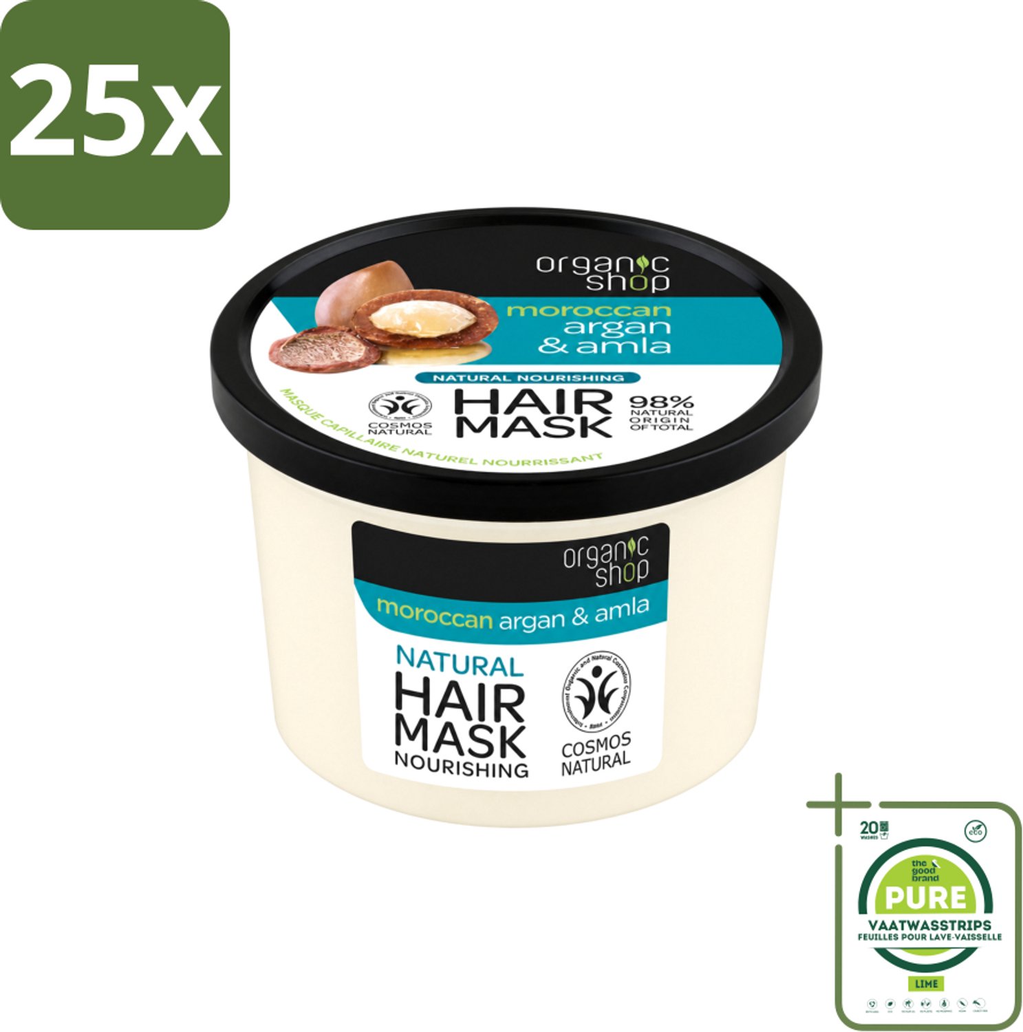 25 x Organic Shop - Haarmasker Argan & Amla - Herstellend en Verzorgend - 250 ml - Grootverpakking - Vaatwasstrips - Haarmasker - Herstel Haar - Natuurlijke Haarmasker - Arganolie - Amla