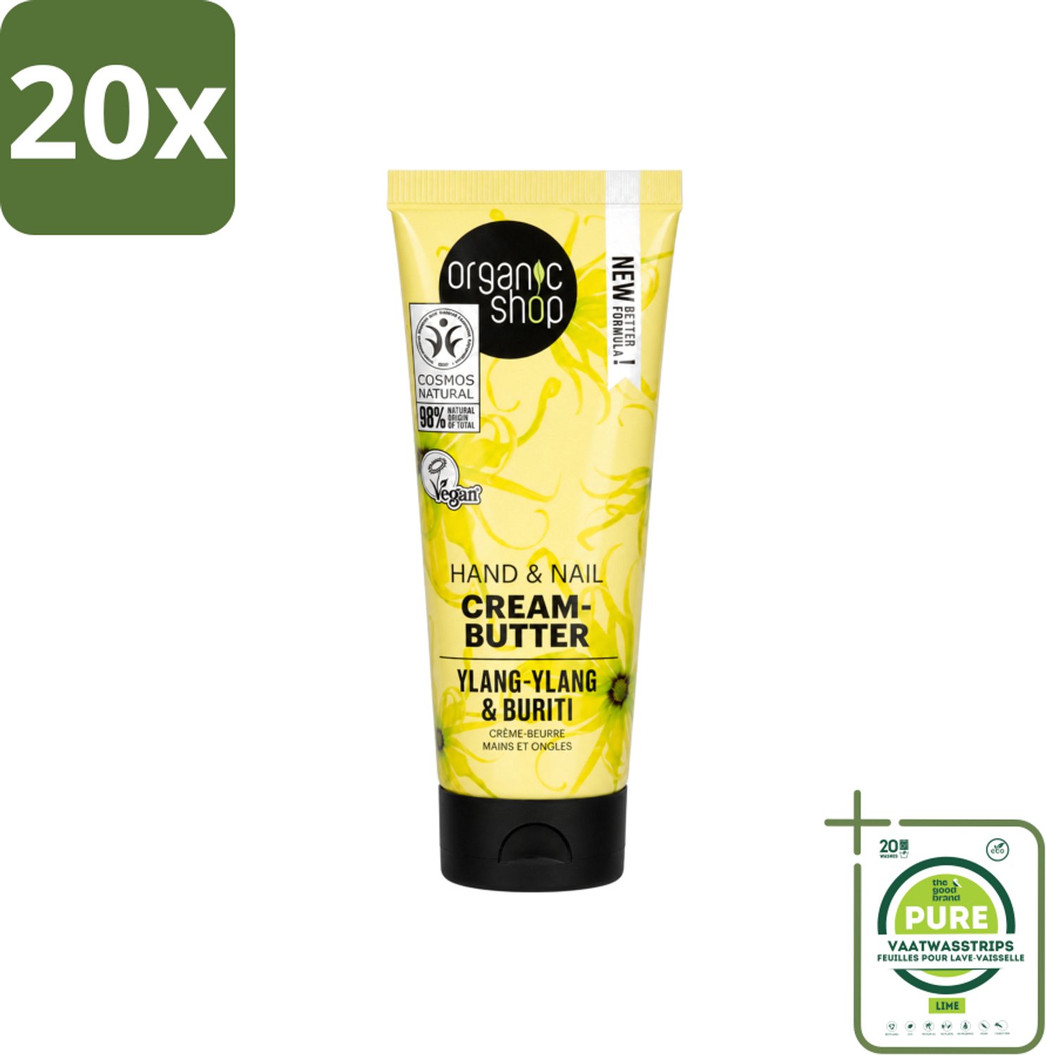 20 x Organic Shop - Ylang-Ylang & Buriti Hand & Nail Cream - Verzachtend en Herstellend - 75 ml - Grootverpakking - Vaatwasstrips - Handcrème - Nagelcrème - Ylang-ylang - Buriti Olie - Natuurlijke Handverzorging