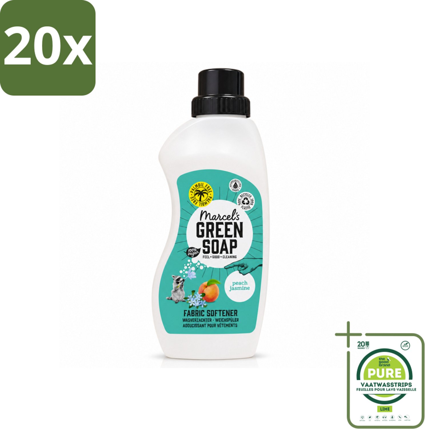 20 x Marcel's Green Soap - Wasverzachter - Perzik & Jasmijn - Zachte frisheid - 30 Wasbeurten - 750 ml - Grootverpakking - Vaatwasstrips - Wasverzachter - Wasmiddel - Wasgoed - Zachte Kleding - Frisse Geur