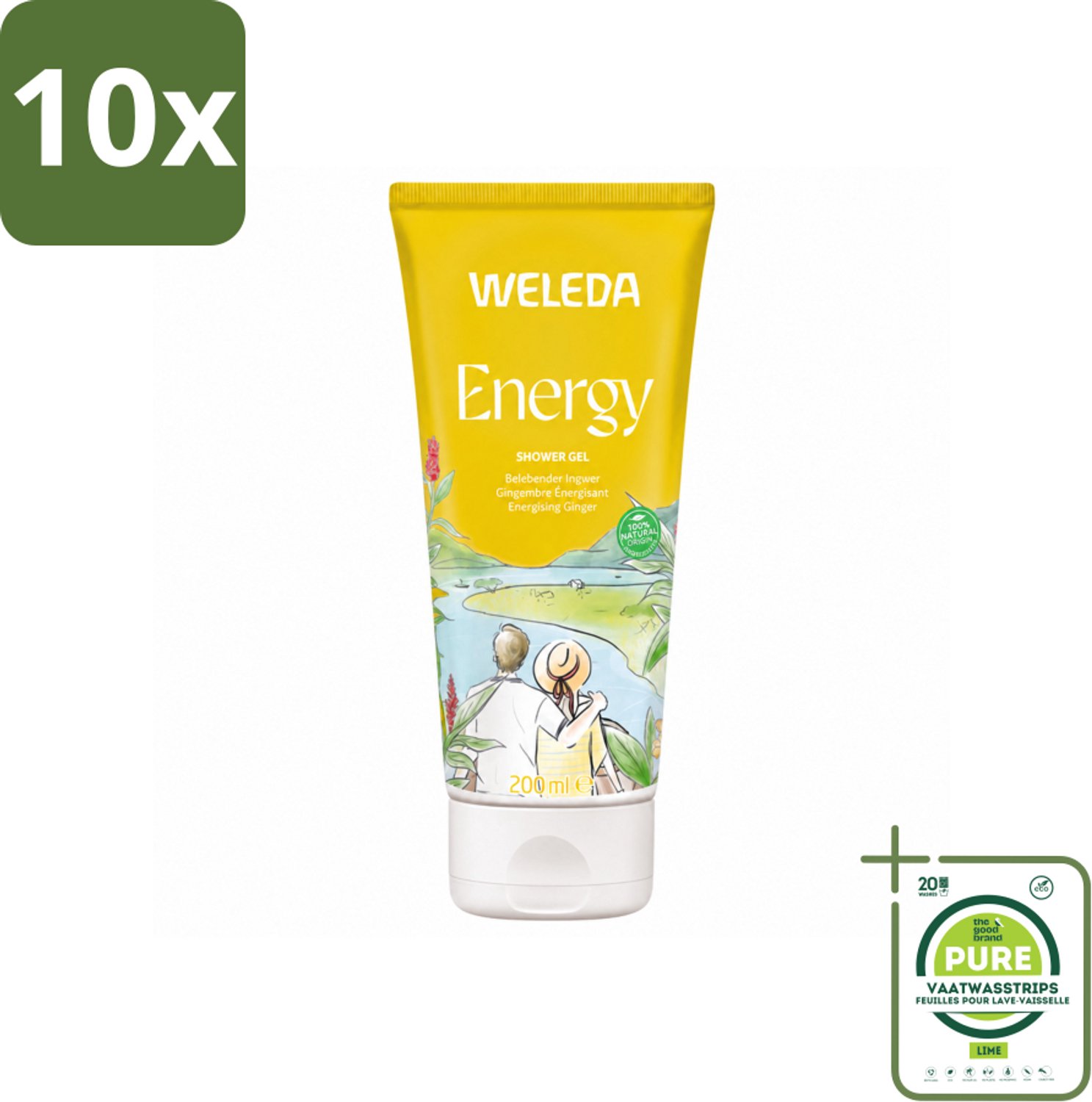 10 x WELEDA - Douchegel Aroma Shower Energy - 200 ml - Grootverpakking - Vaatwasstrips - Energie - Energieboost - Natuurlijke Douchegel - Aromatherapie - Frisheid