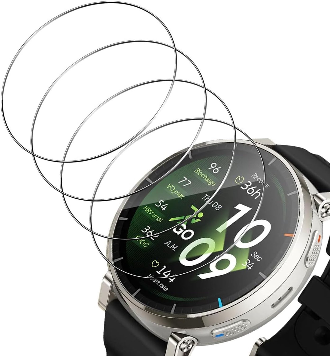 Schermbeschermer voor Amazfit Active 3 45mm, [4 stuks] [3D volledige dekking] [Ultrahelder] [Anti-kras] Beschermfolie