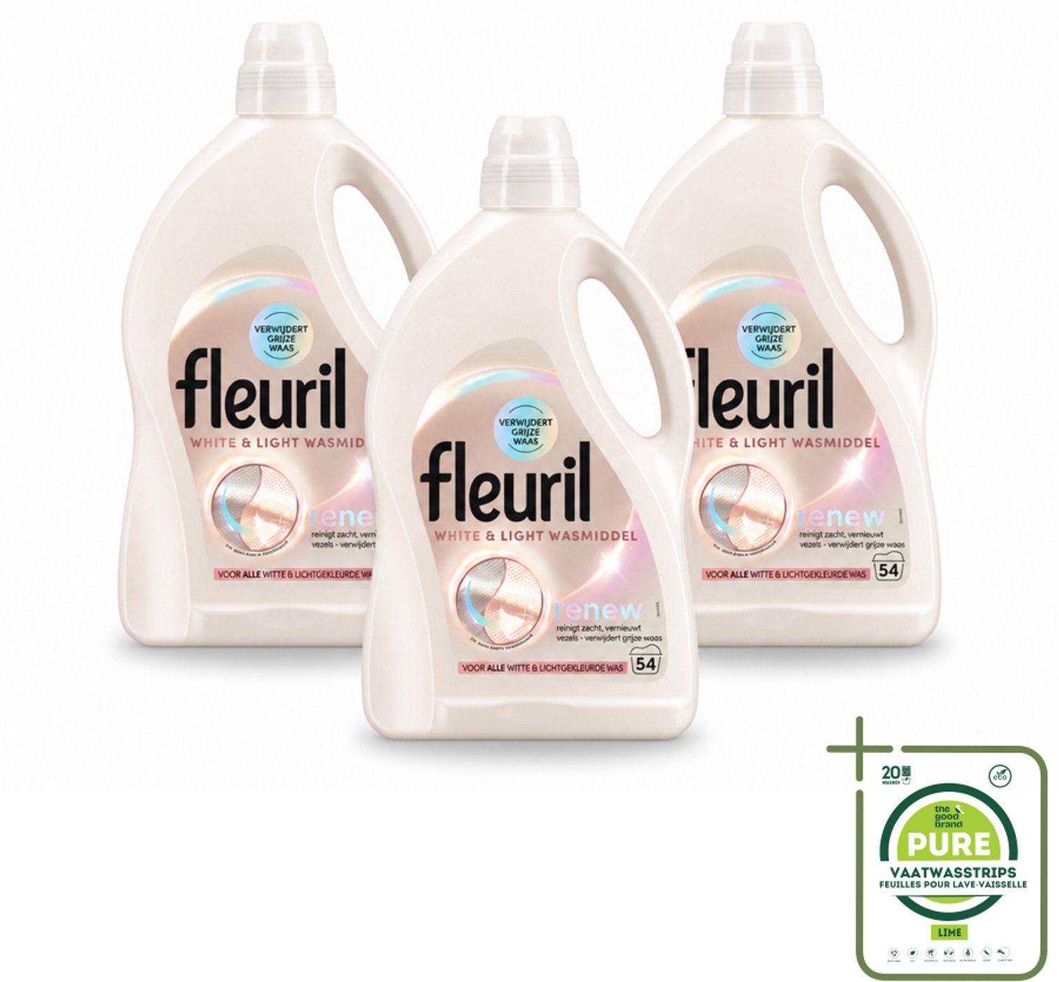 3 x Fleuril - Wasmiddel - White & Light Vloeibaar Wasmiddel - Witte & Lichte Was - 54 wasbeurten - Grootverpakking - Wit Wasmiddel - Licht Wasmiddel - Wasmiddel Voor Witte Kleding - Wasmiddel Voor Lichte Kleding - Wasmiddel Met Kleurherstel